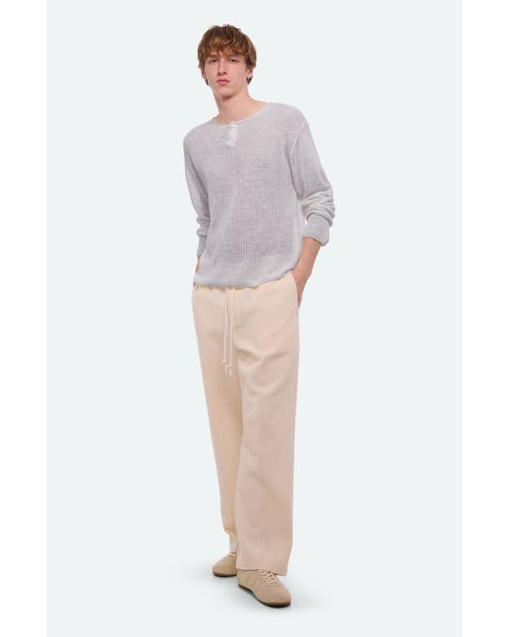 Helmut Lang Gray Texture Henley Sweater for men