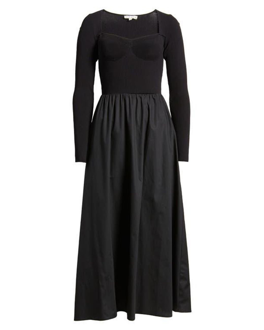 Moon River Sweetheart Neck Long Sleeves Mixed Media Dress in Black | Lyst