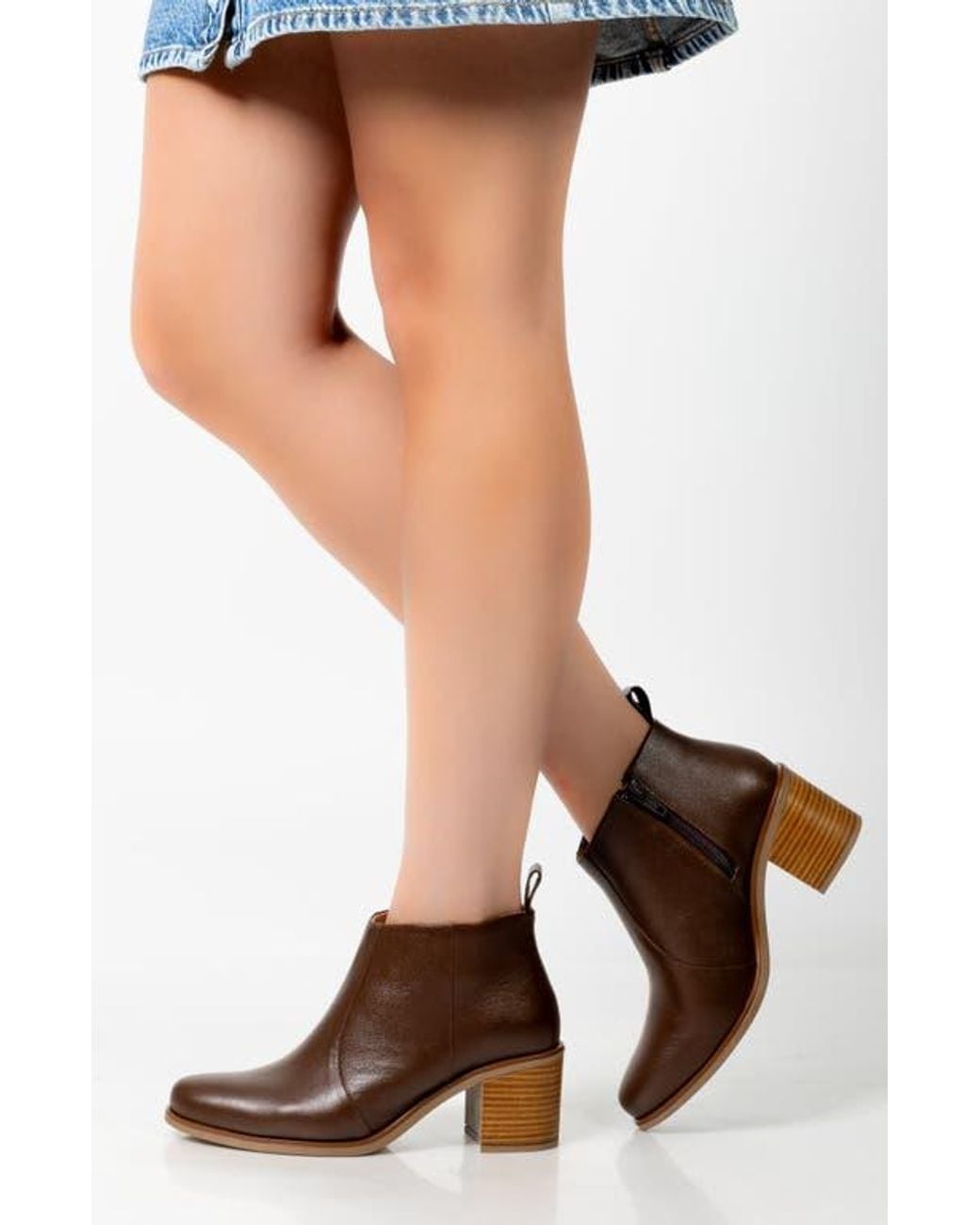 Manuela Brown Mia Block Heel Side Up Bootie
