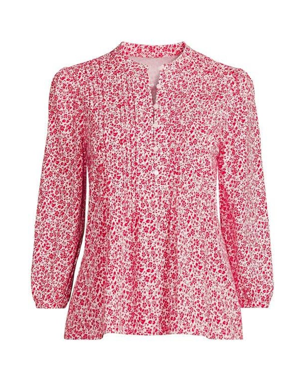 Lands' End White Plus Size Lightweight Jersey Button Pintuck Top