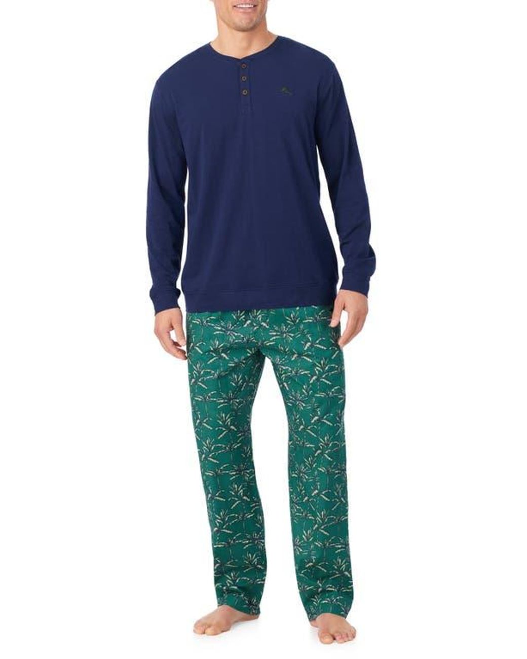 Tommy Bahama Long Sleeve Cotton & Modal Henley Pajama Top in Blue for