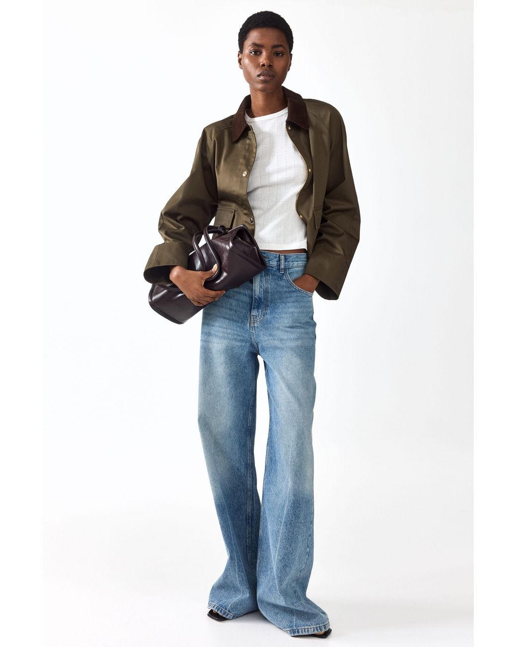 H&M Green Jacket With Corduroy Collar