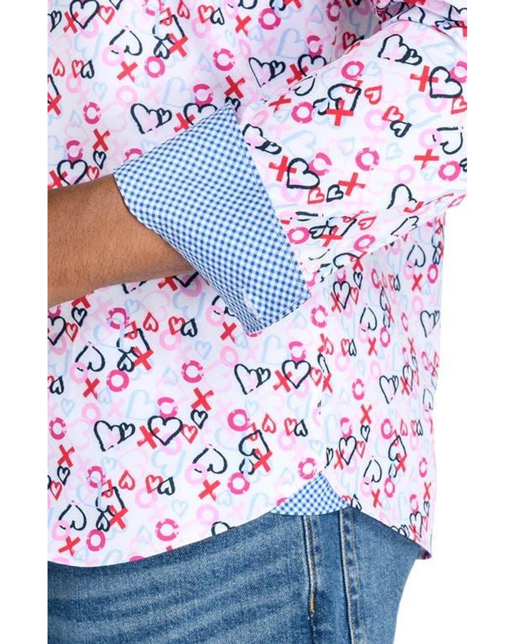 Con.struct Red Slim Fit Heart Motif Recycled 4-Way Stretch Performance Long Sleeve Shirt for men