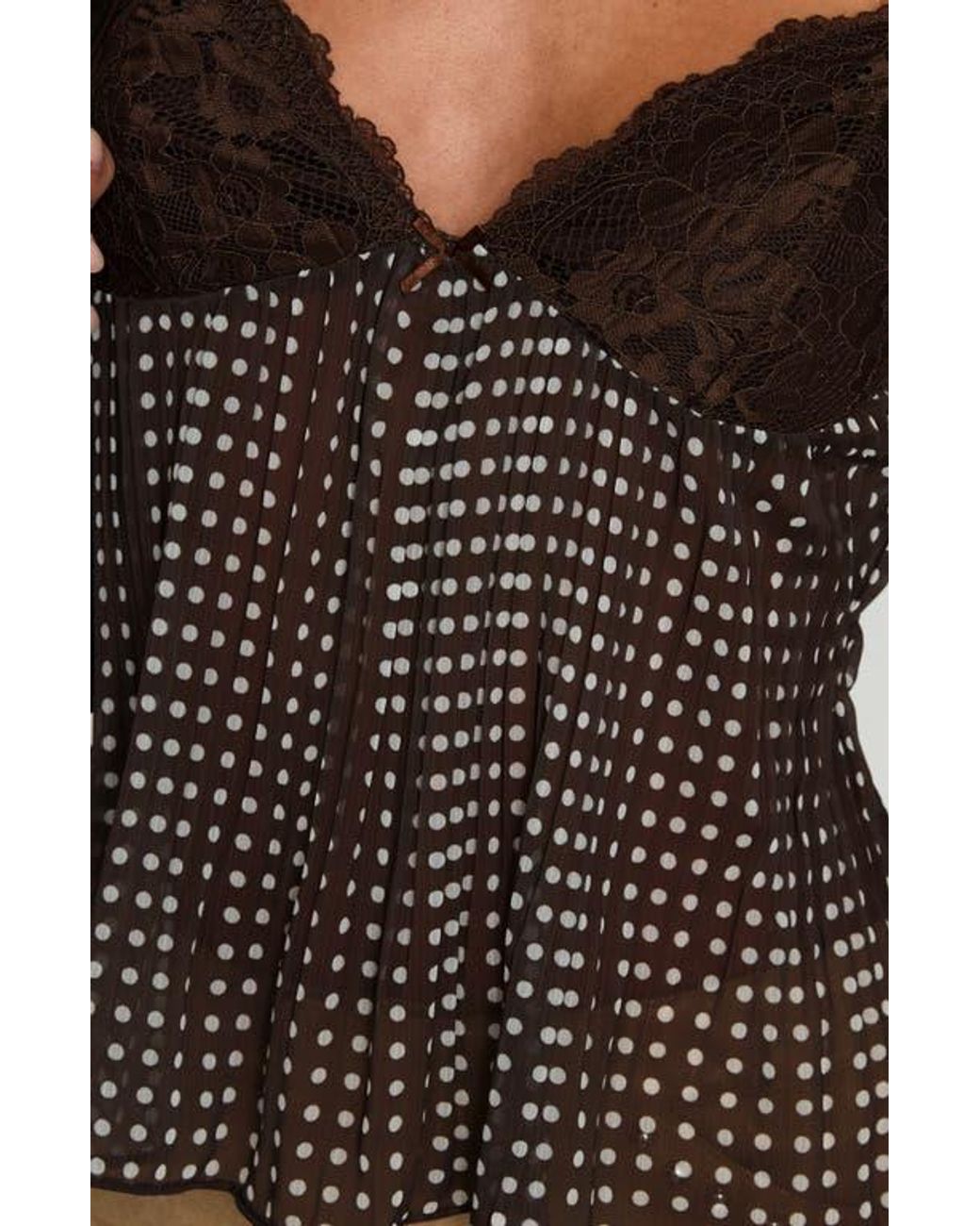 Princess Polly Zami Pleated Lace Trim & Polka Dot Semisheer Camisole in  Black
