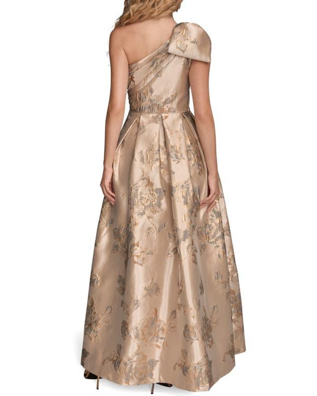 knee length dresses for ladies Donna Karan Women's One-Shoulder Metallic Jacquard A-Line Gown - Nightfall main image 1