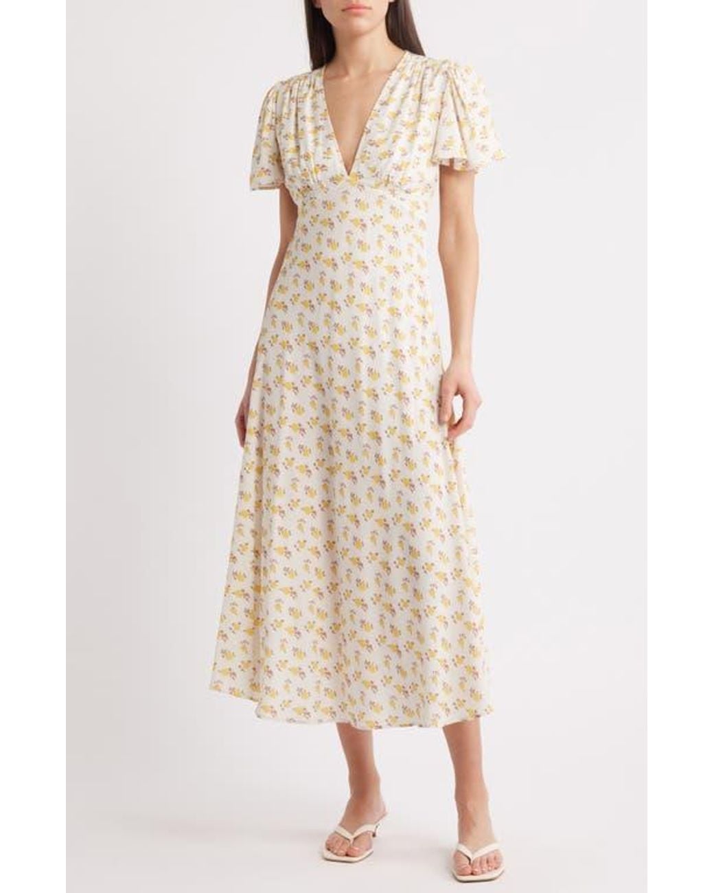 Faithfull the Brand Stacia Floral A-Line Midi Dress in Natural | Lyst
