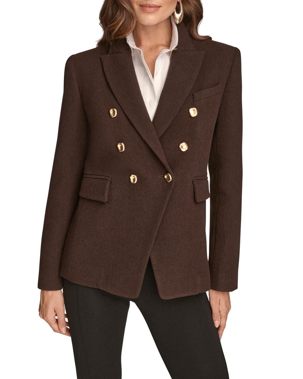 Donna Karan Brown Double Breasted Wool Blend Blazer