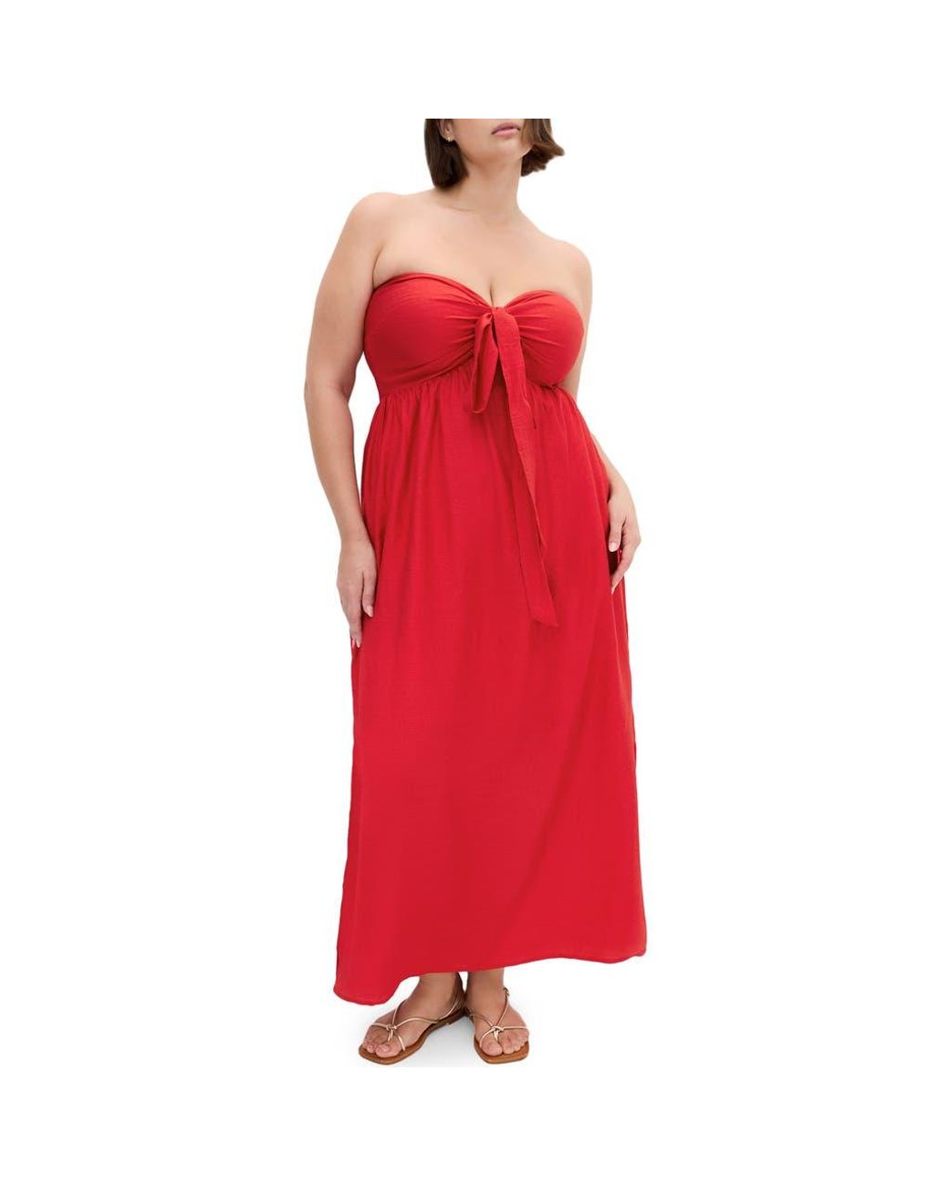 City Chic Peta Serene Convertible Strapless Maxi Dress in Red | Lyst