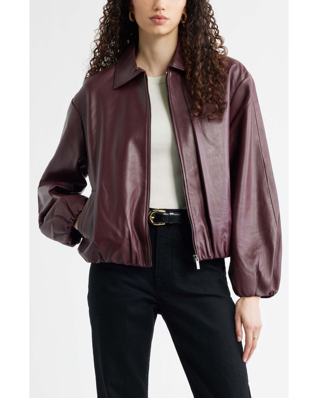 Nordstrom Black Bubble Hem Leather Jacket