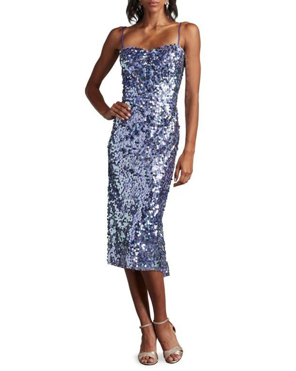 knee length dresses for ladies Blair Sequin Lace Midi Dress Blue — Midi Dresses main image 0