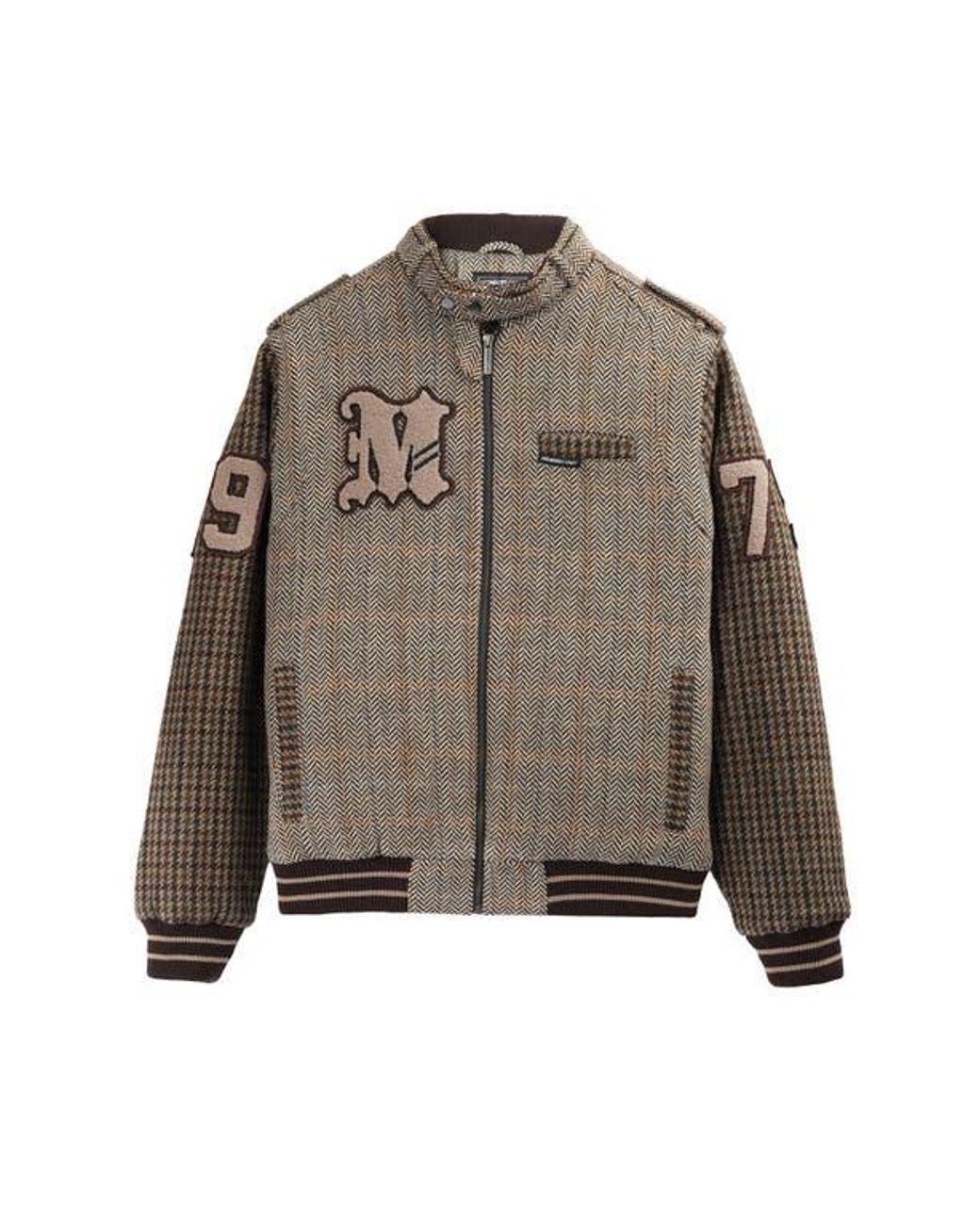 Members Only Brown Tweed Wool Blend Varsity Jacket for men