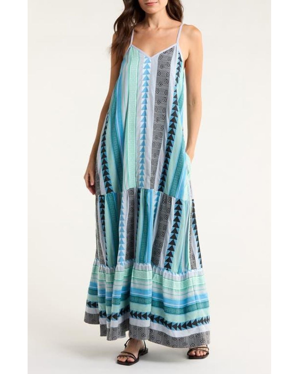 Elan Embroidered Tiered Cotton Blend Cover-Up Maxi Dress in Blue | Lyst