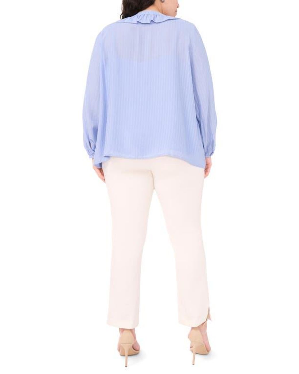 Halogen® Blue Ruffle Placket Button-Up Shirt