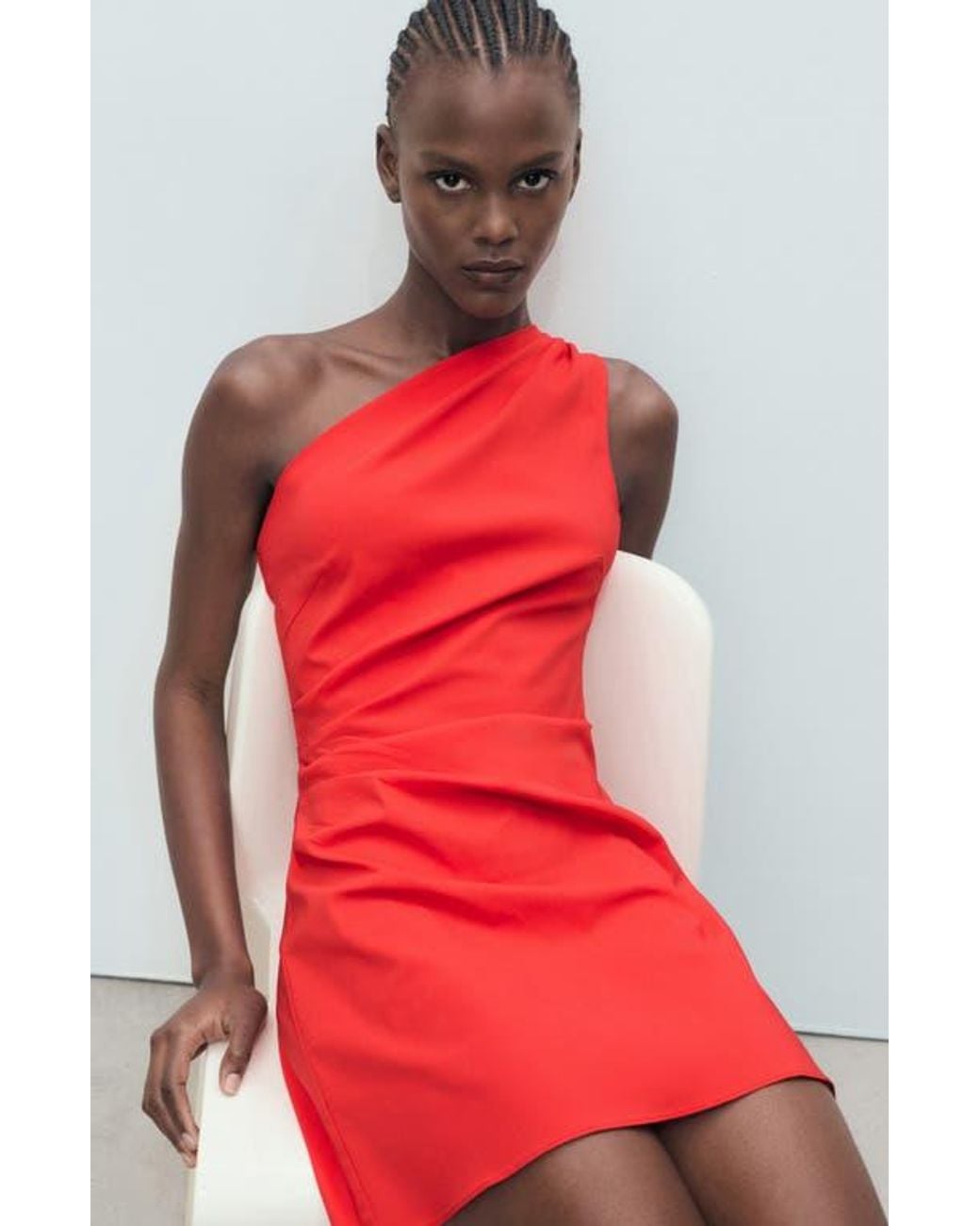 mango red one shoulder dress Mango Long Sleeve One Shoulder Maxi Dress in Red