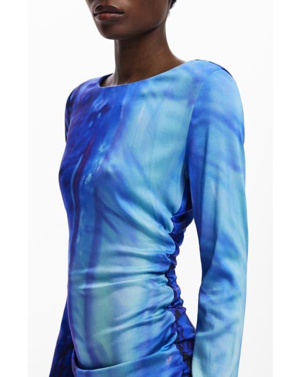 Desigual Tie Dye Pattern Long Sleeve Midi Dress in Blue | Lyst