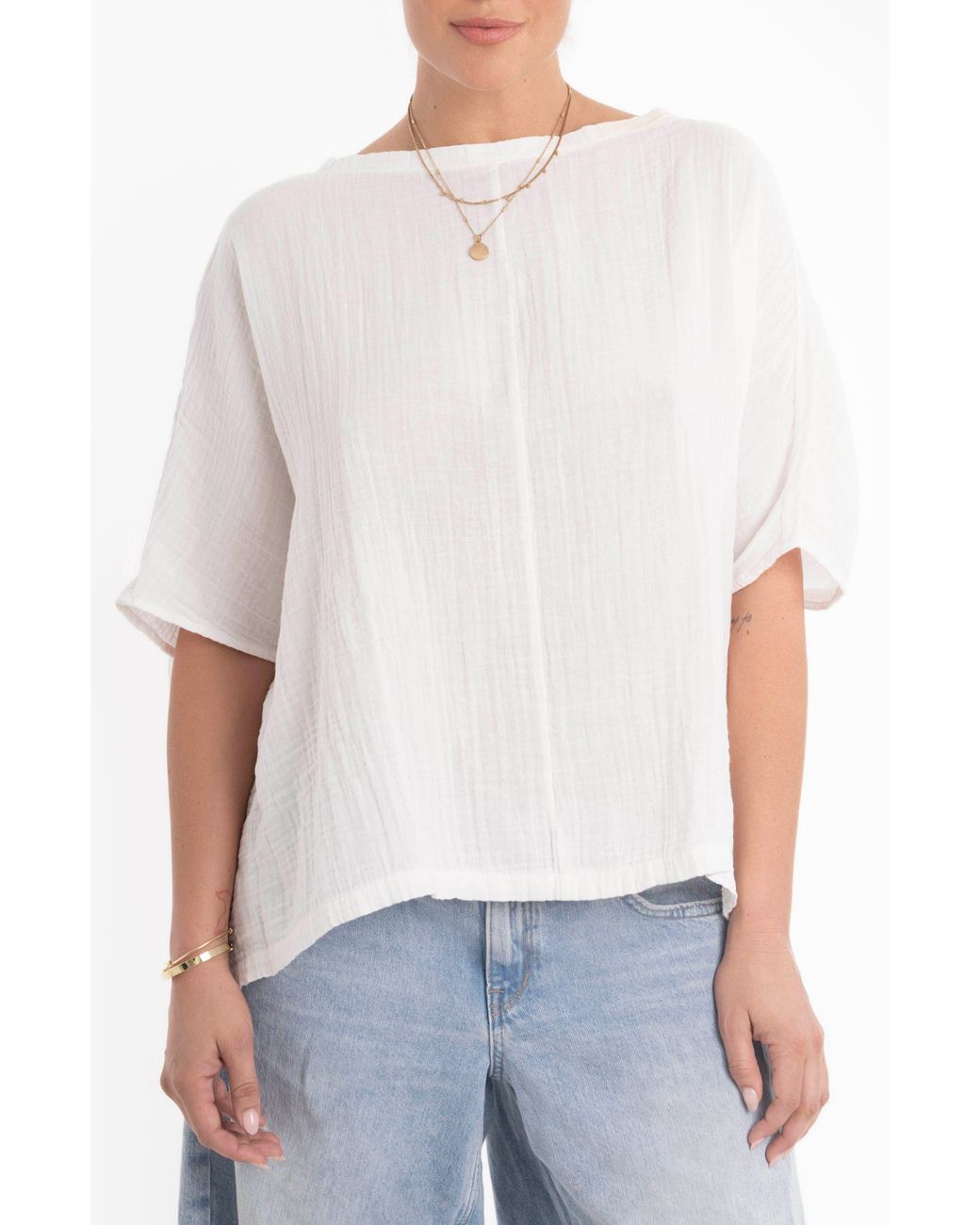 ocean + main White Square Gauze Top