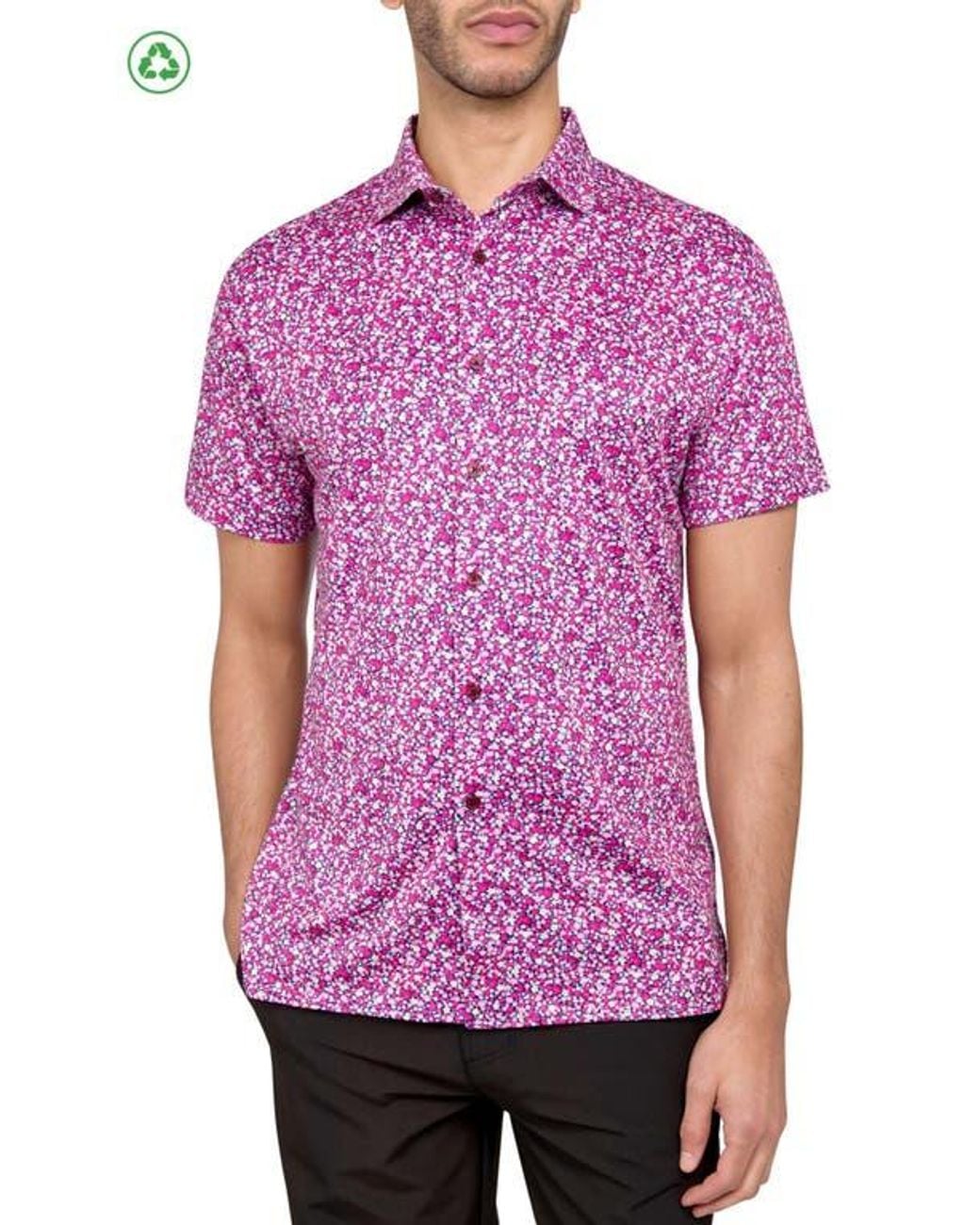 Con.struct Purple Micro Floral Print Performance Button-Down Shirt for men