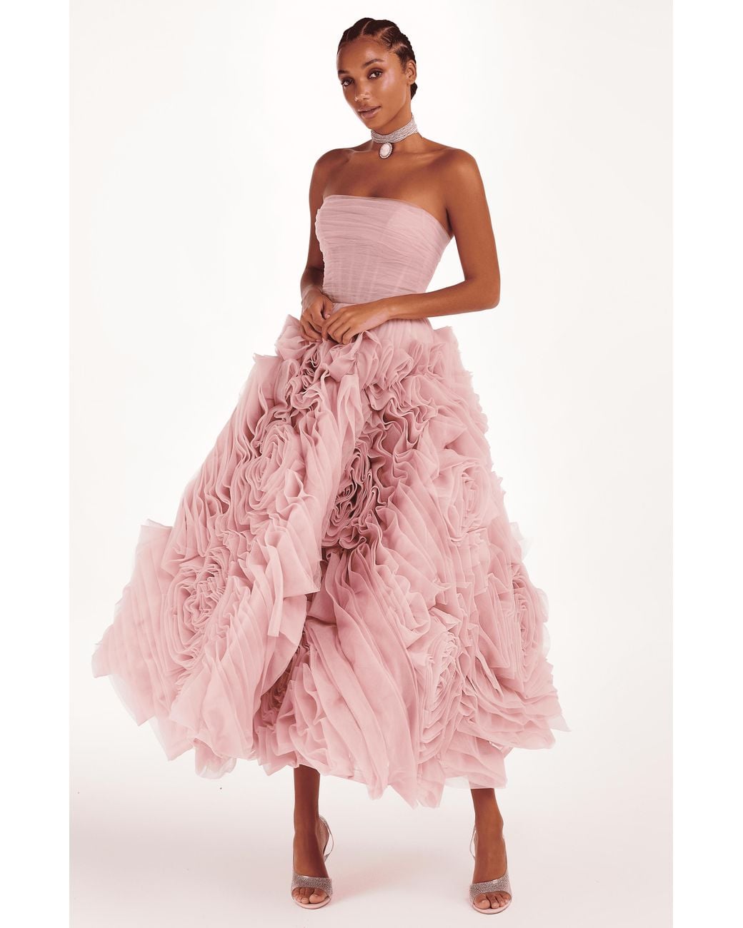 Millà Pink A-Line Tulle Midi Formal Occasion Dress