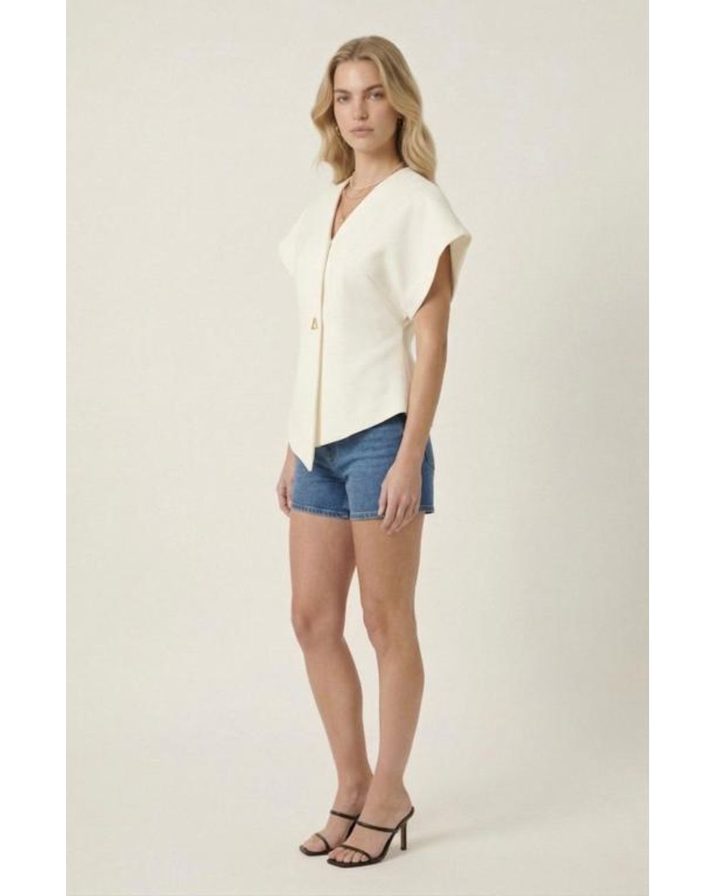 Modenaire Blue Textured Wrap Top