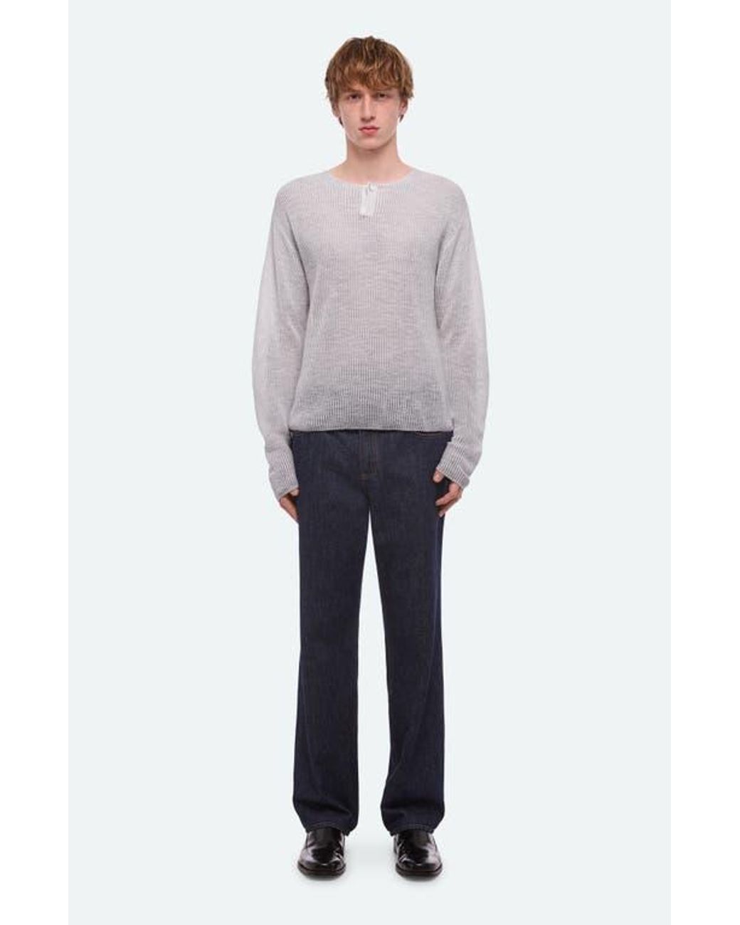 Helmut Lang Gray Texture Henley Sweater for men