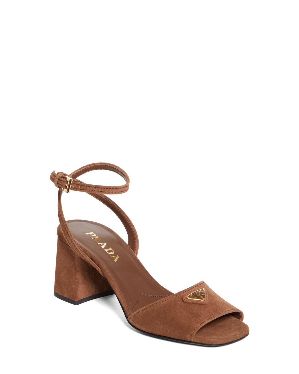 Prada Brown Block Heel Ankle Strap Sandal