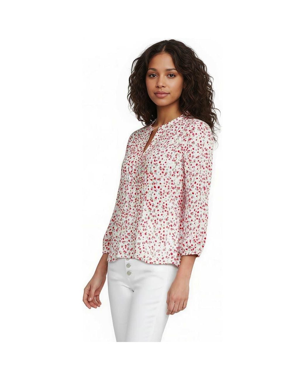 Lands' End Red Plus Size Lightweight Jersey Button Pintuck Top