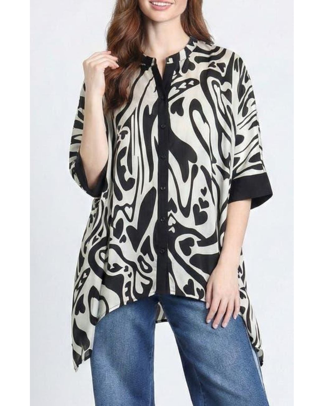 Apny Blue Abstract Print Button-Up Tunic