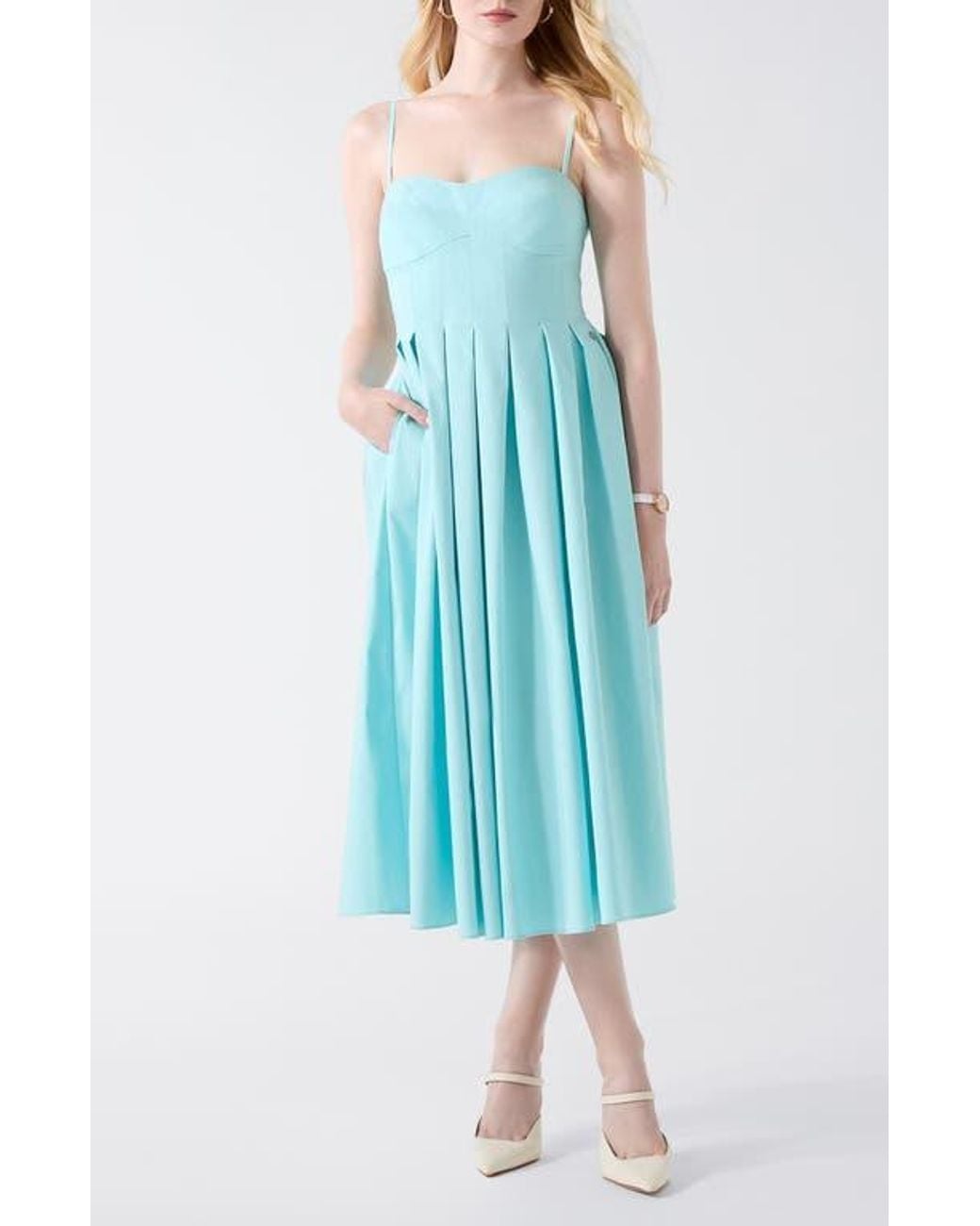 Guess Blue Bria Pleated Midi Dress