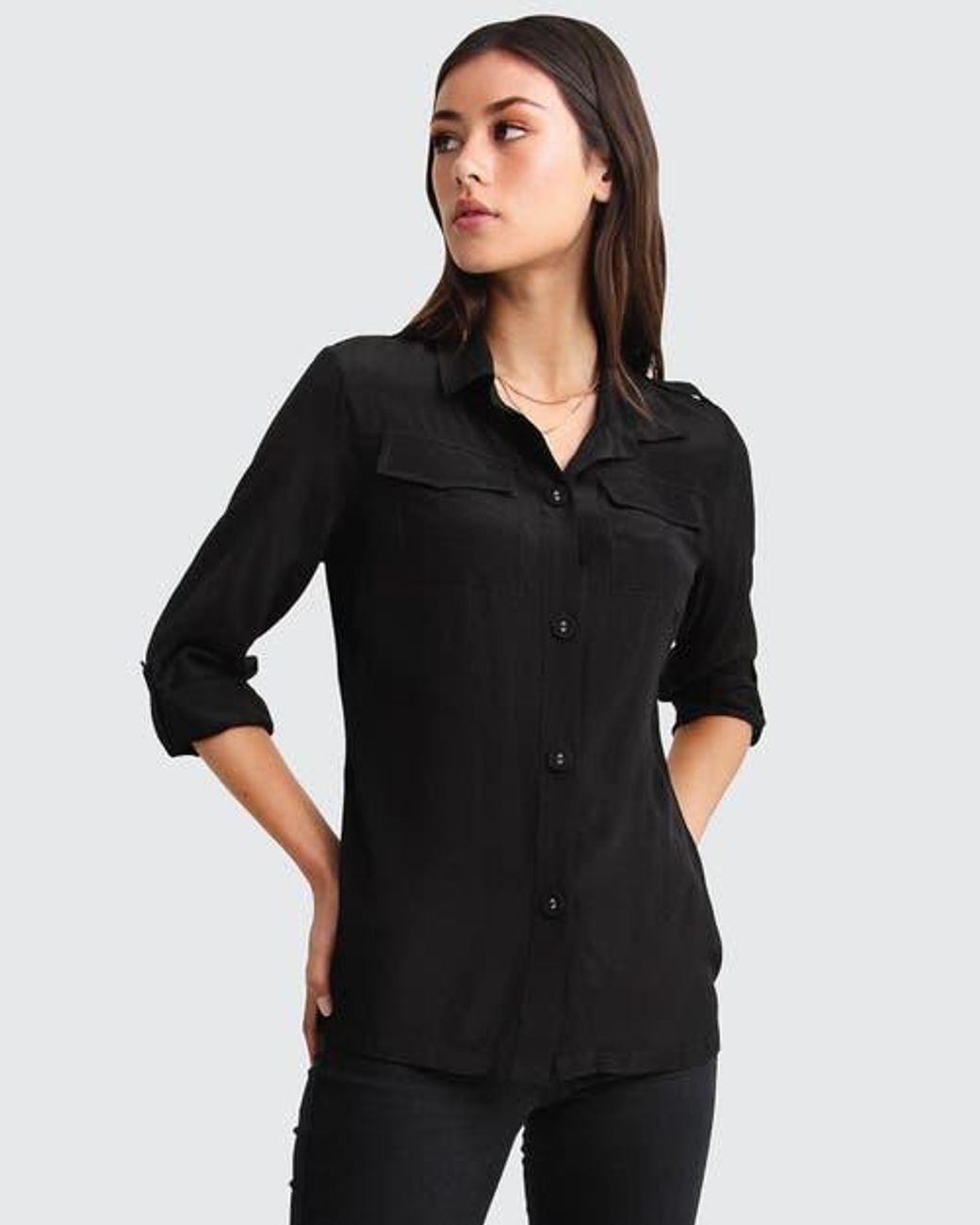 Belle & Bloom Black Eclipse Rolled Sleeve Blouse