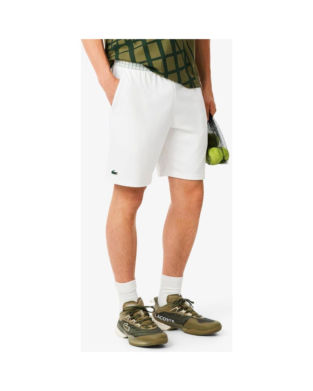 Lacoste White Drawstring Jersey Shorts for men