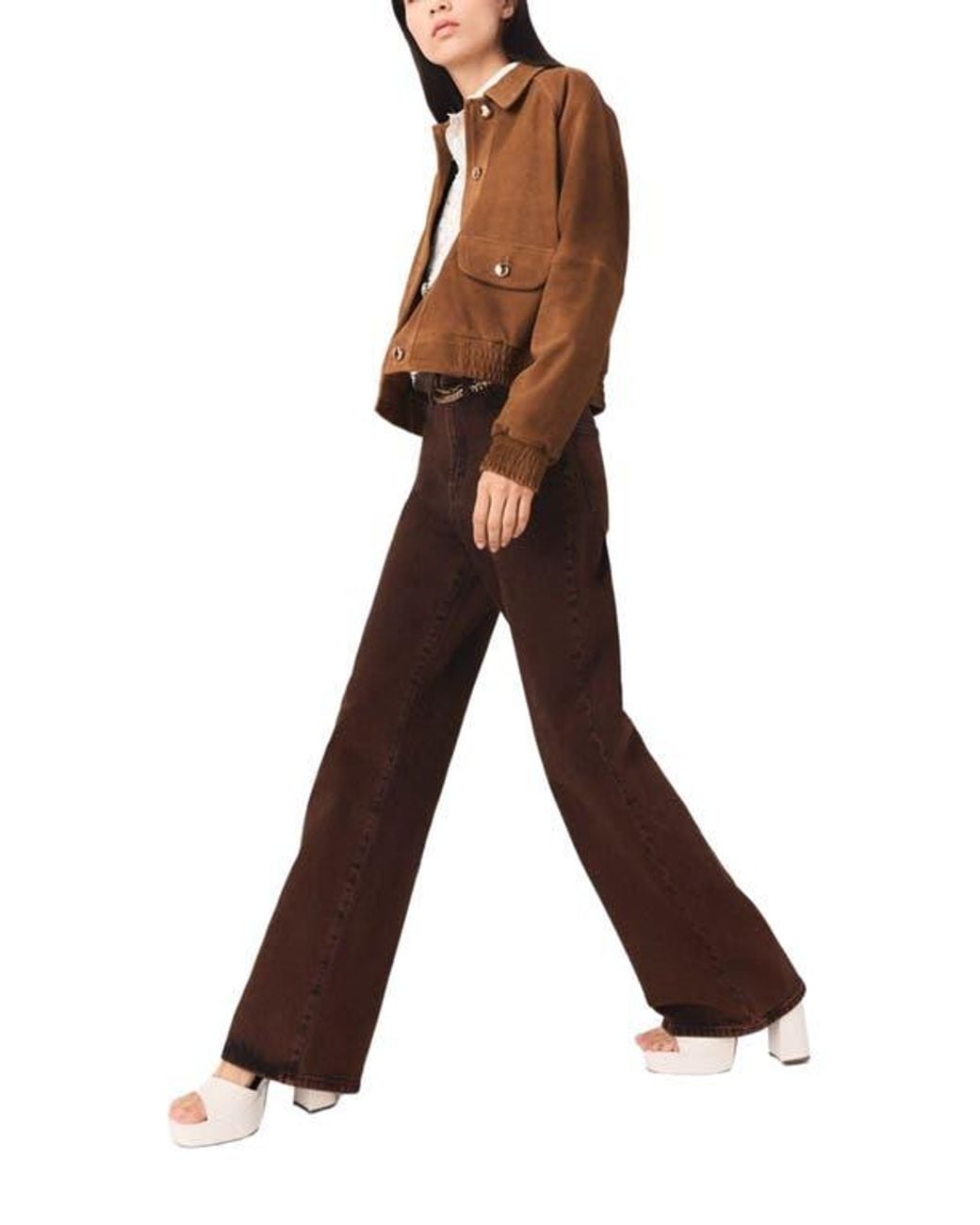 Maje Brown Bootcut Jeans With Chain