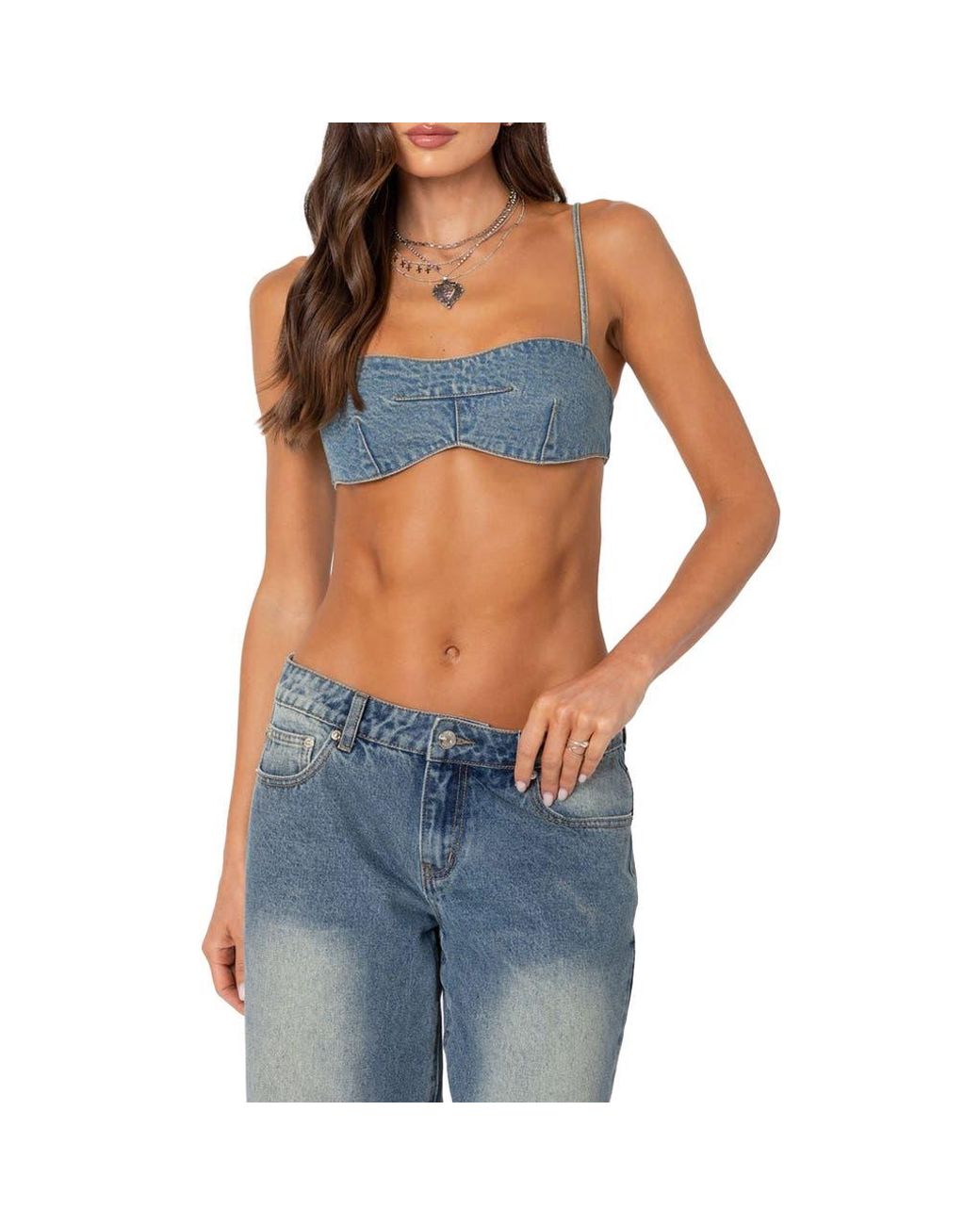 Edikted Blue Brandy Denim Bralette
