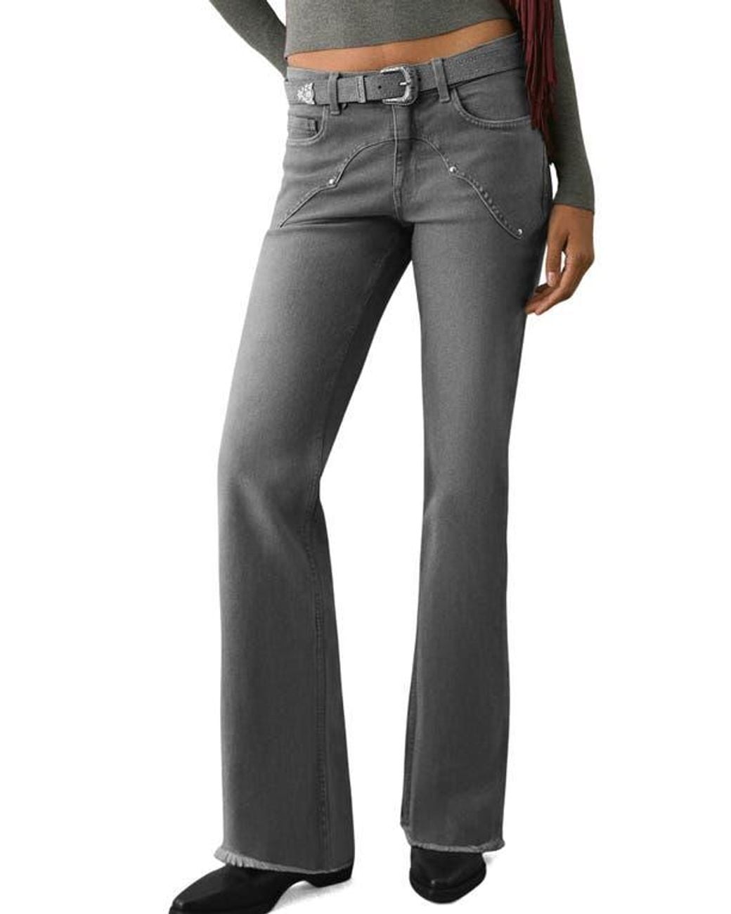 Low Rise Guide MANGO TEEN Low Rise Stud Flare Jeans in Gray | Lyst