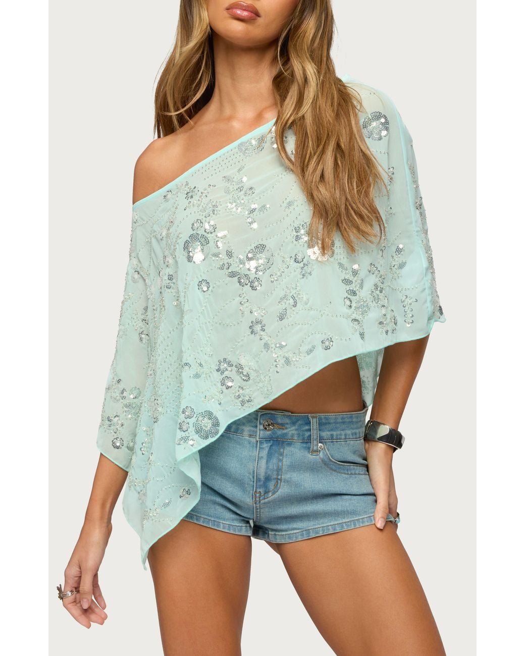Edikted Blue Triana Bead & Sequin Poncho