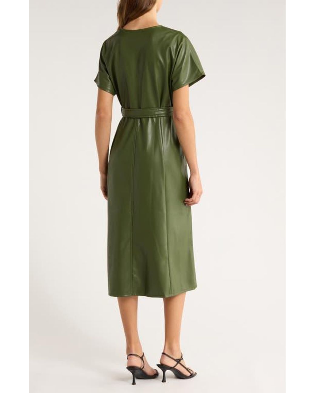 Halogen Faux Leather Midi Dress in Green | Lyst Halogen Faux Leather Midi Dress in Green | Lyst