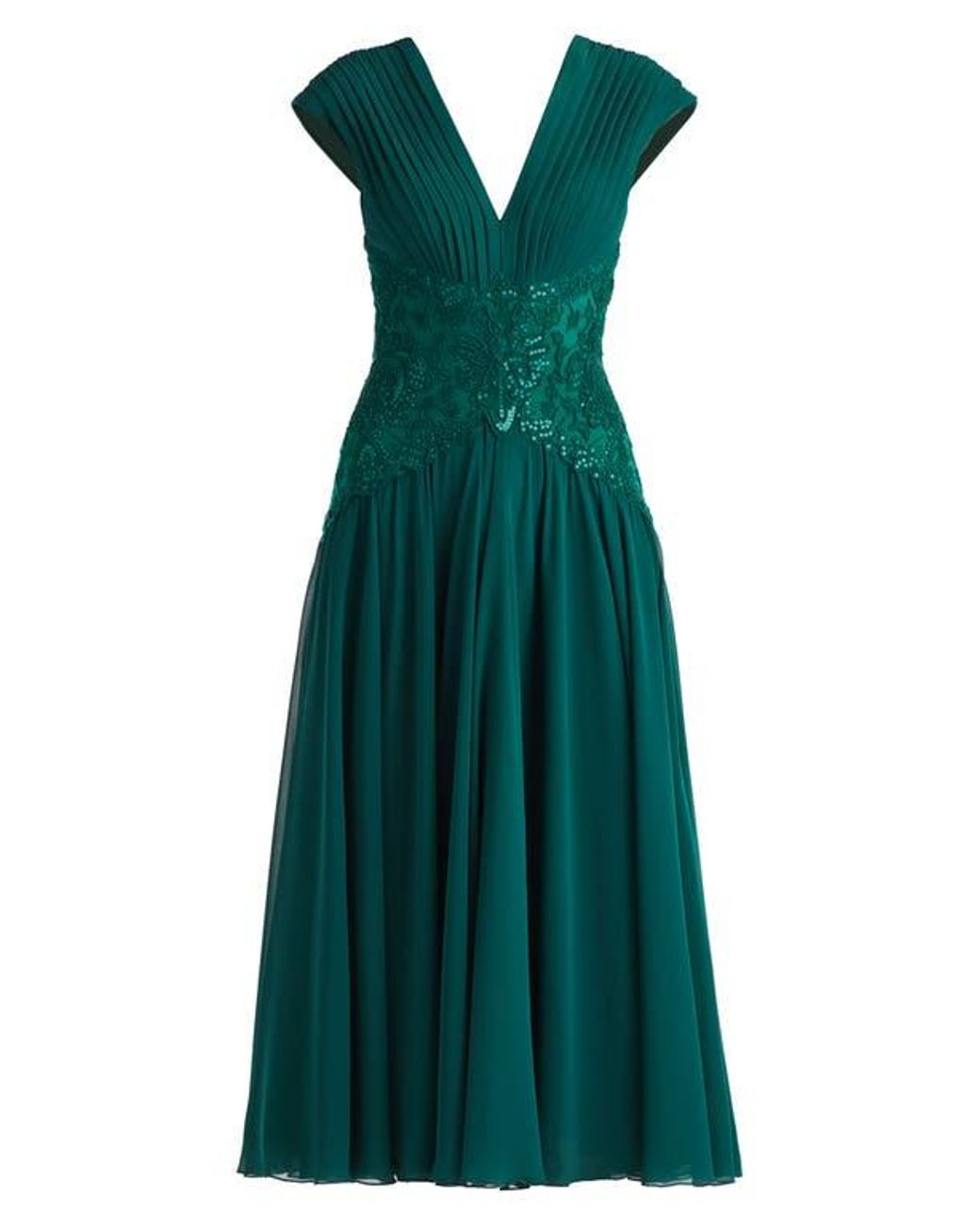 green emerald velvet dress Maxene Embroidered Midi Dress main image 1