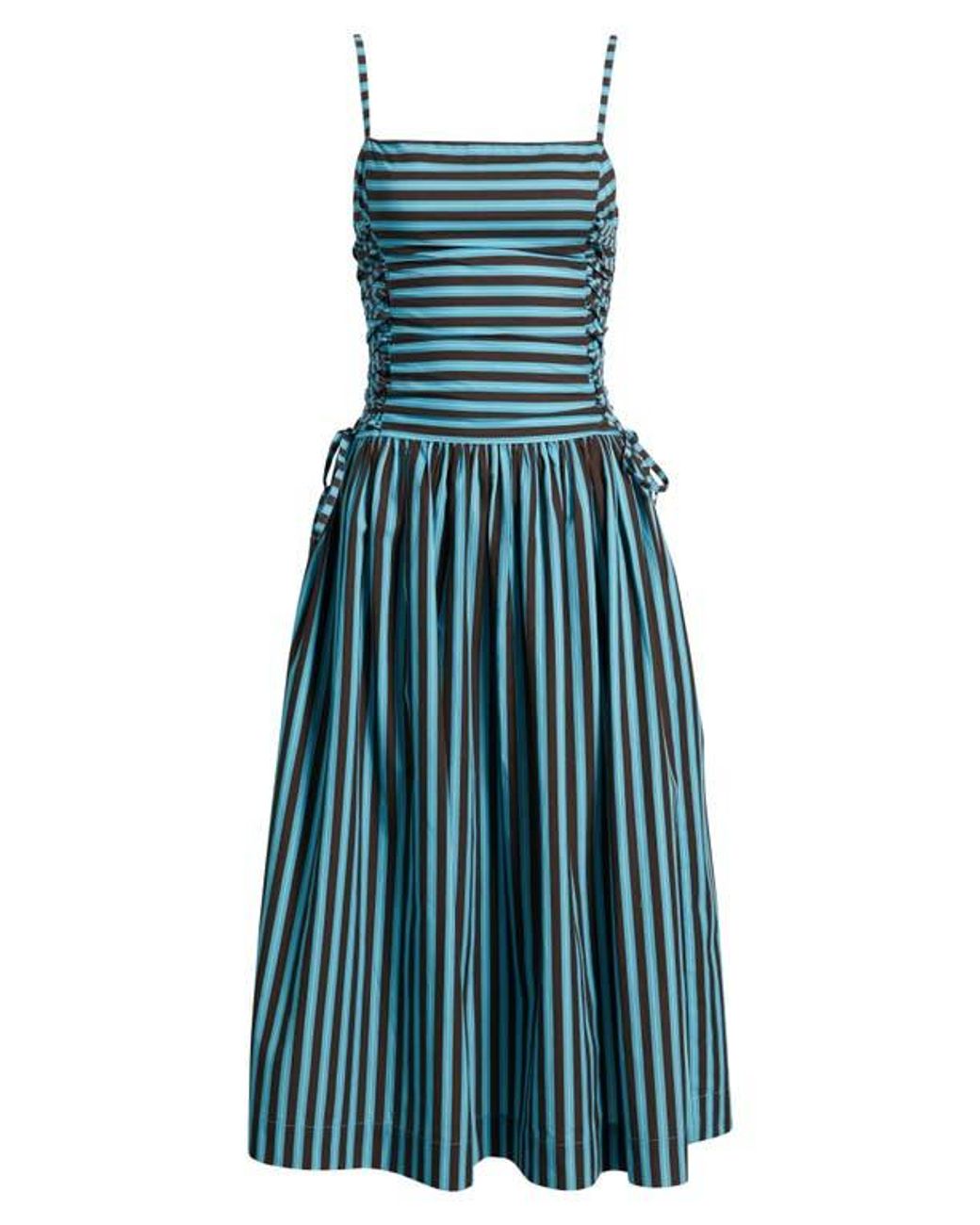 Damson Madder Angelina Stripe Lace-Up Side Midi Sundress in Blue | Lyst