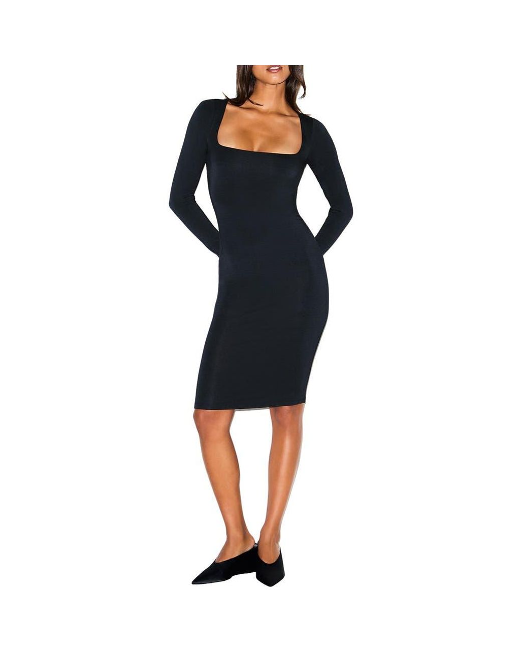 Skims Smooth Layers Long Sleeve Dress in Black | Lyst