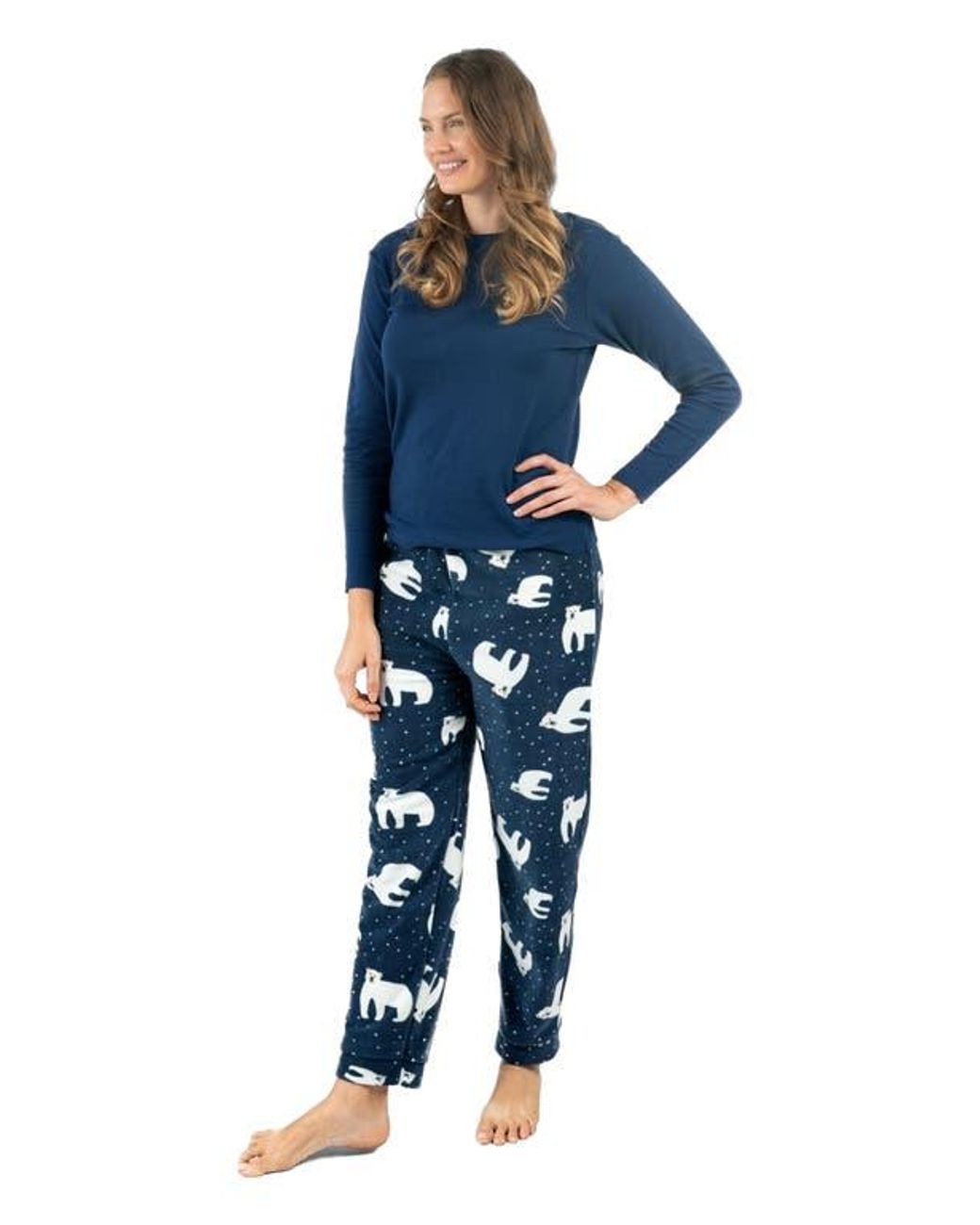 Leveret Blue Cotton Top & Fleece Pants Printed Matching Family Holiday Pajama Set