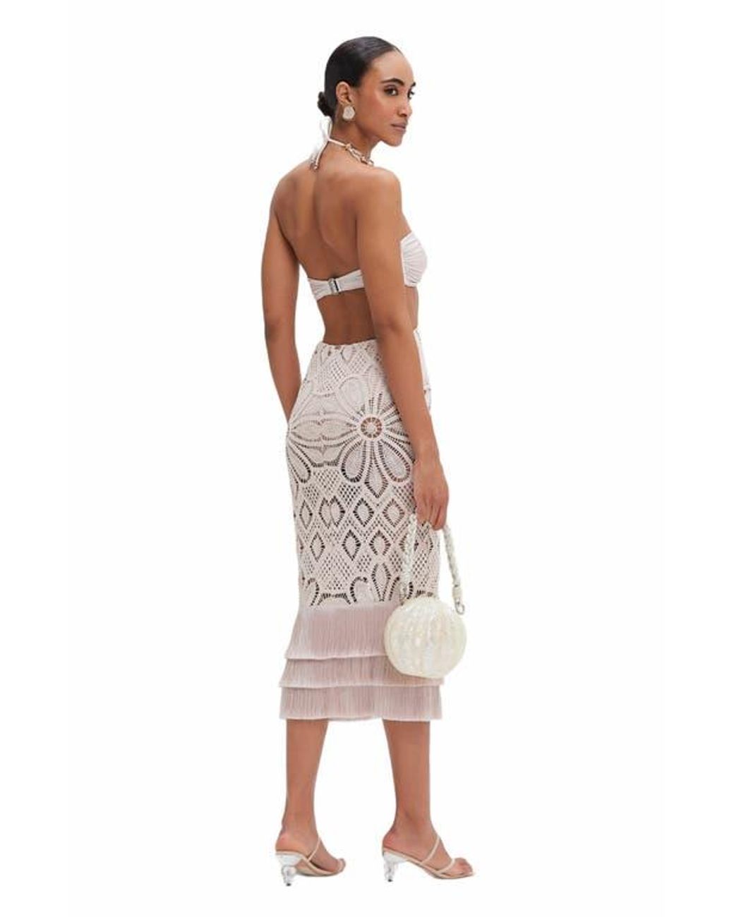 white christmas dresses Patbo Natural Crochet Plunge Midi Dress