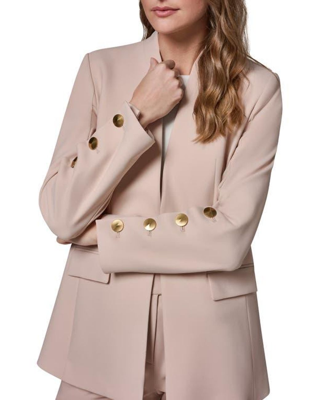 Donna Karan Pink Button Sleeve Blazer