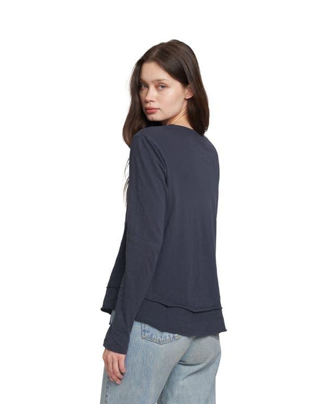 Wilt Blue Long Sleeve Mock Layer Tee