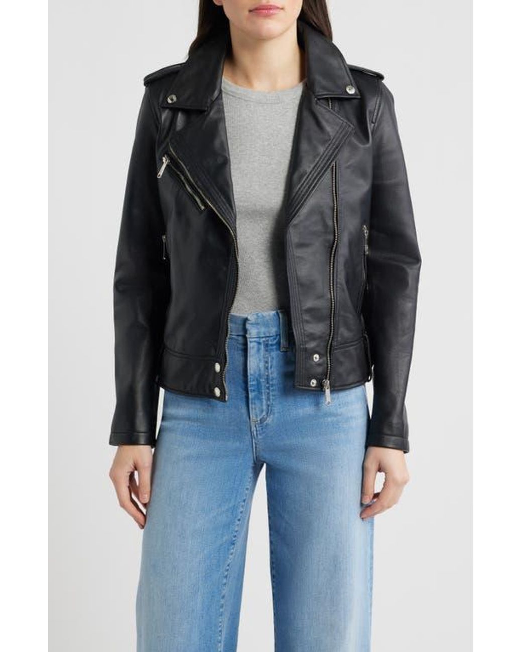 Sam Edelman Jacket Sam Edelman Trapunto Stitch Leather Moto Jacket in Black | Lyst