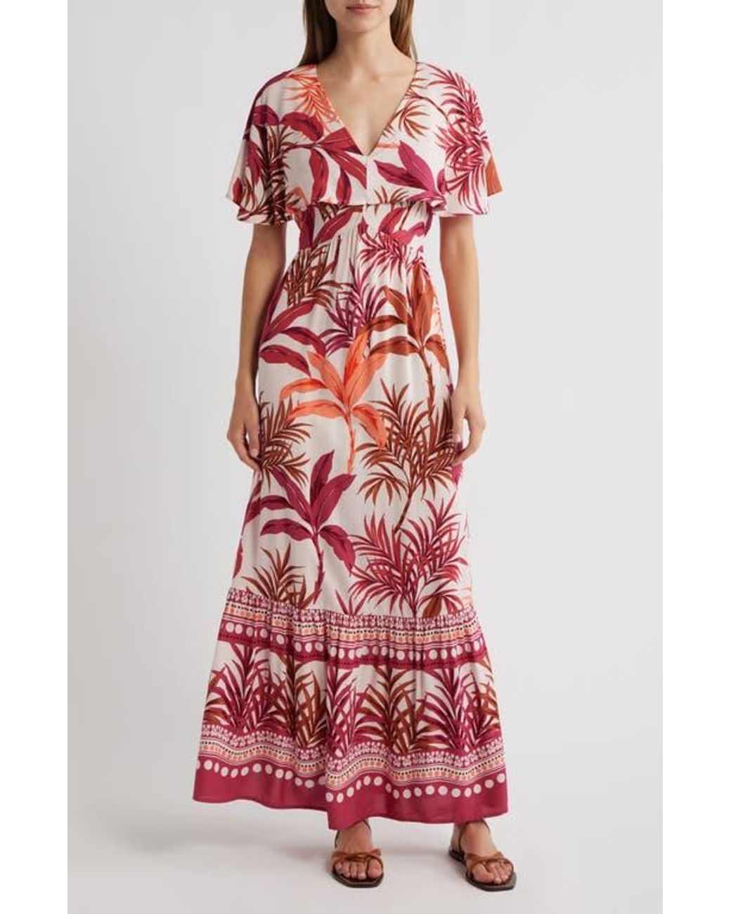 Lipsy Palm Print Maxi Dress in Red | Lyst
