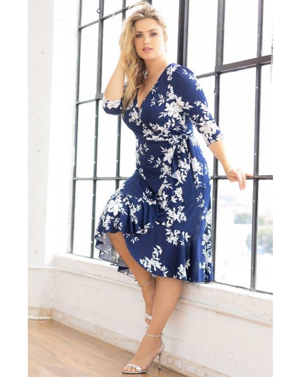 Kiyonna Blue Flirty Flounce Wrap Dress
