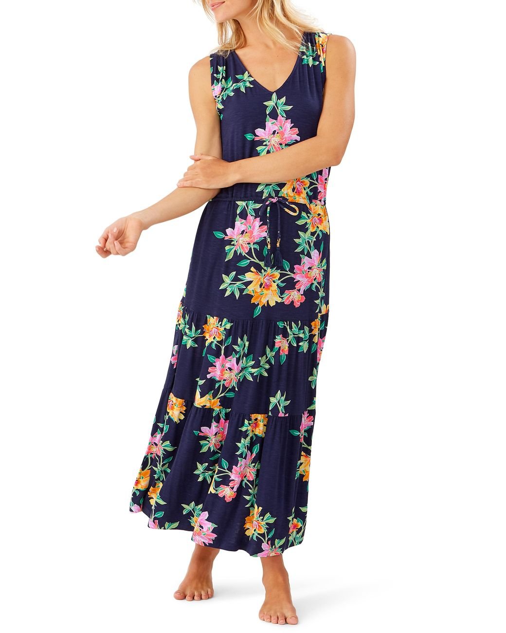 Tommy Bahama Sun Lilies Sleeveless V-neck Tiered Sundress in Blue - Lyst