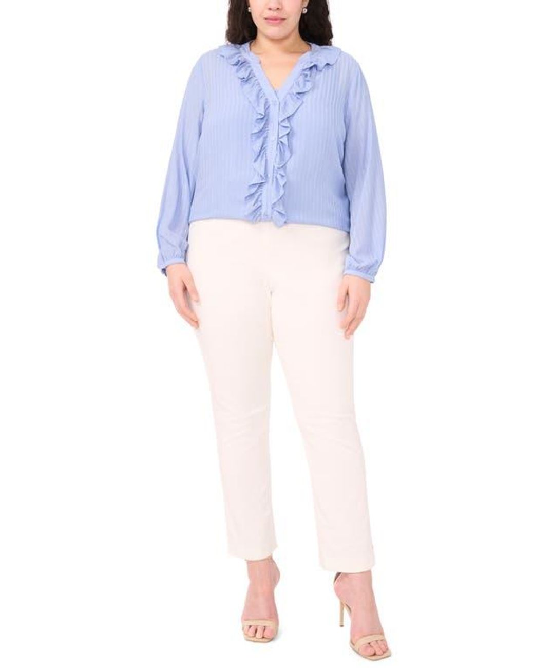 Halogen® Blue Ruffle Placket Button-Up Shirt