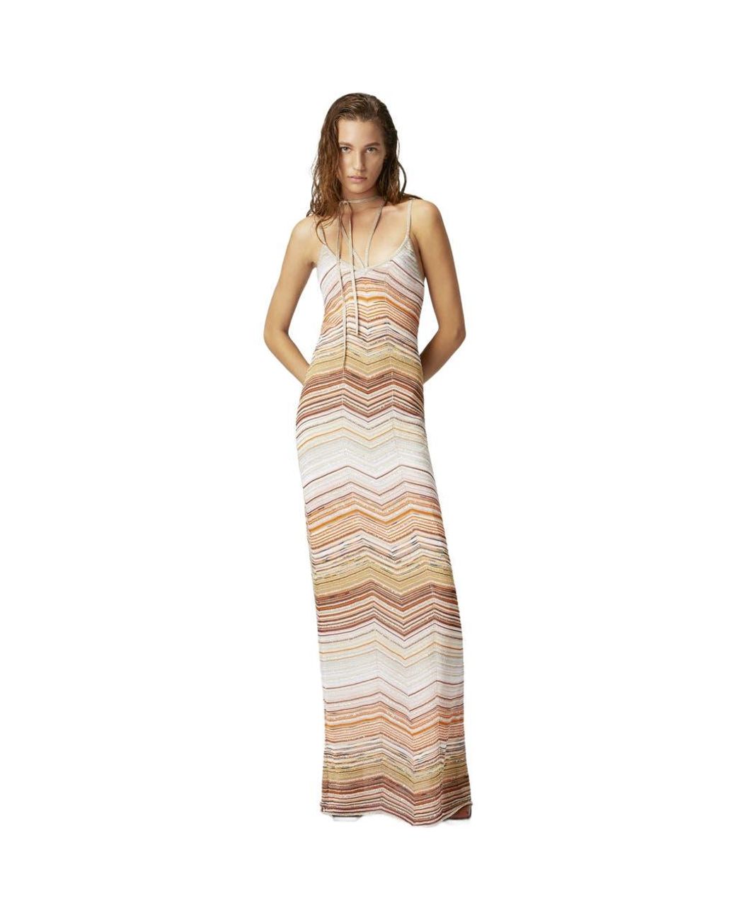 Missoni Long Chevron Lam Dress With Sequins And Decorative Lace in White | Lyst Missoni Long Chevron Lam Dress With Sequins And Decorative Lace in White | Lyst