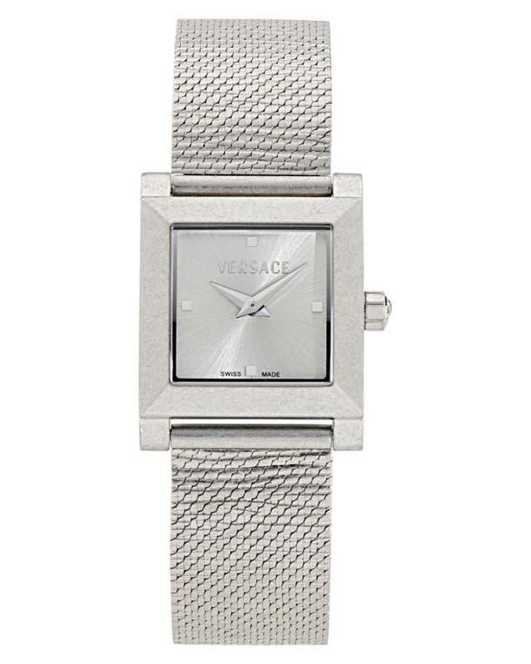Versace Gray Mosaic Square Mesh Strap Watch, 22Mm