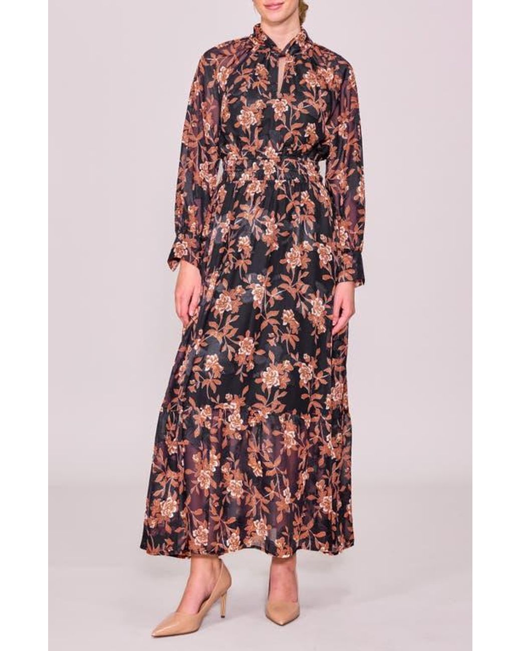MELLODAY Twist Neck Long Sleeve Maxi Dress in Red | Lyst